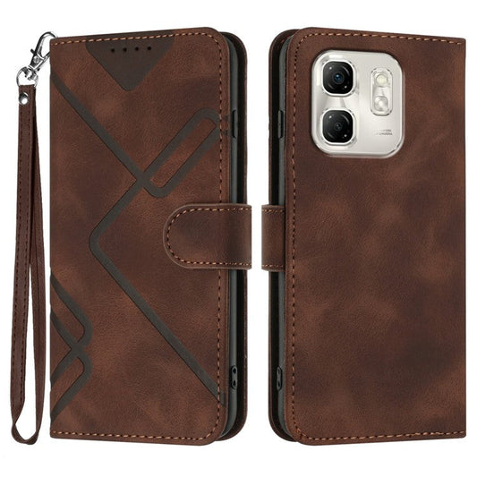 YX0040 For Infinix Hot 50i 5G / Smart 9 4G Case Leather Phone Cover Geometry Pattern - Coffee