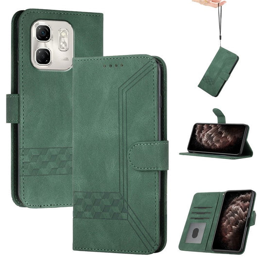 YX0010 Series for Infinix Hot 50i 5G / Smart 9 4G Wallet Case Rhombus Lines Leather Phone Cover - Blackish Green