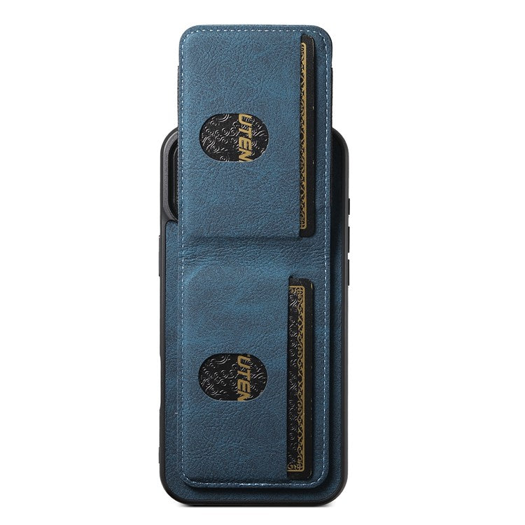 SUTENI H03 For iPhone 16 Case Card Holder Kickstand Litchi Texture Leather+TPU Phone Cover - Blue