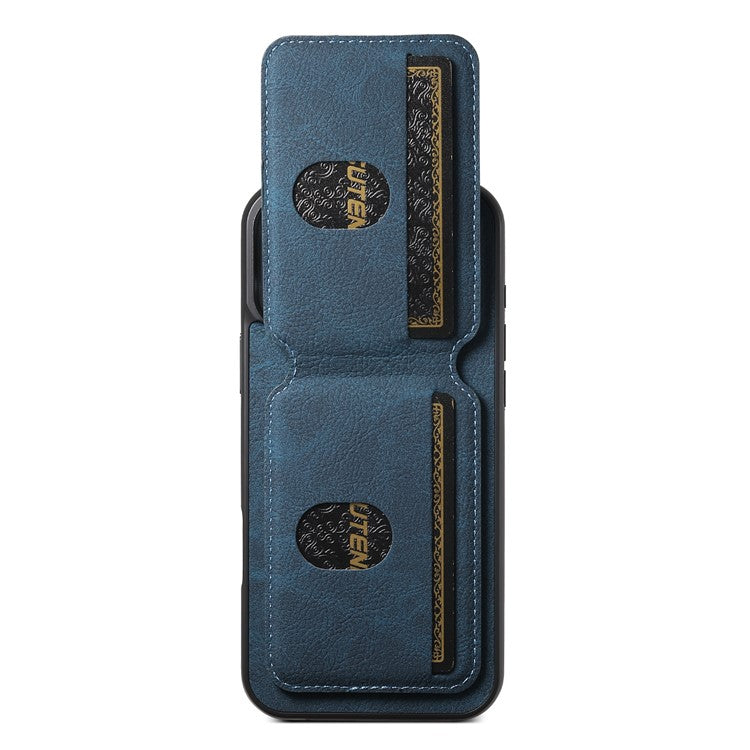 SUTENI H02 For iPhone 16 Pro Case Card Slots Kickstand Litchi Texture Leather+TPU Cover - Blue