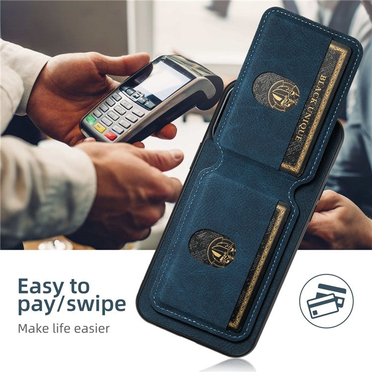 SUTENI H02 For iPhone 16 Pro Case Card Slots Kickstand Litchi Texture Leather+TPU Cover - Blue