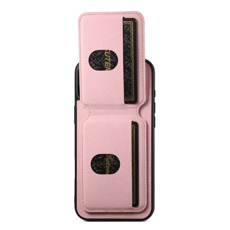 SUTENI H02 For iPhone 16 Case Card Slots Kickstand Litchi Texture Leather+TPU Cover - Pink