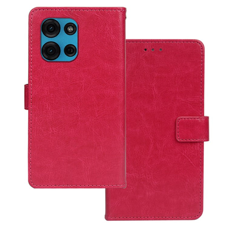 IDEWEI for Motorola Moto G75 5G Case Card Slots Holder Leather Phone Cover Crazy Horse Texture - Rose