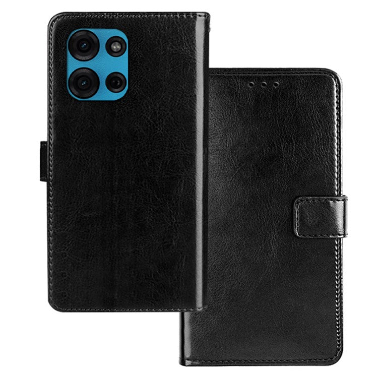 IDEWEI for Motorola Moto G75 5G Case Card Slots Holder Leather Phone Cover Crazy Horse Texture - Black