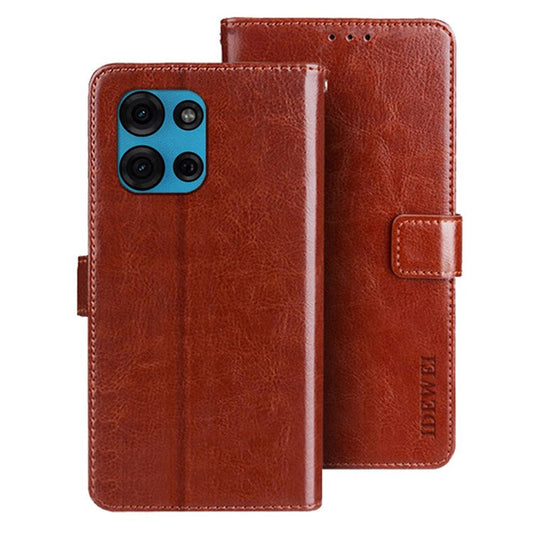 IDEWEI For Motorola Moto G75 5G Stand Case Crazy Horse Texture Leather Phone Cover - Brown