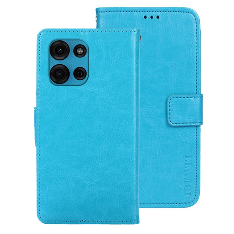 IDEWEI For Motorola Moto G75 5G Stand Case Crazy Horse Texture Leather Phone Cover - Sky Blue