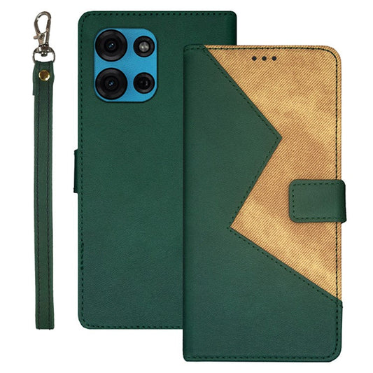 IDEWEI For Motorola Moto G75 5G Case Card Slots Splicing Color Leather Phone Cover - Green