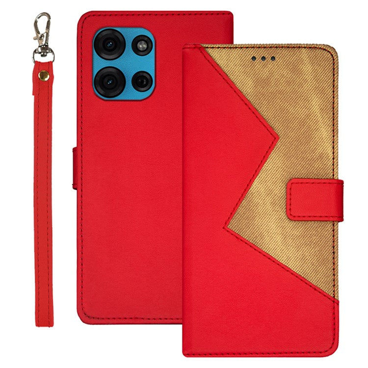 IDEWEI For Motorola Moto G75 5G Case Card Slots Splicing Color Leather Phone Cover - Red