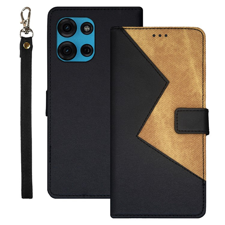 IDEWEI For Motorola Moto G75 5G Case Card Slots Splicing Color Leather Phone Cover - Black