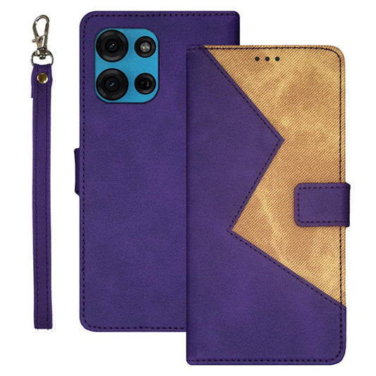 IDEWEI For Motorola Moto G75 5G Case Card Slots Splicing Color Leather Phone Cover - Purple