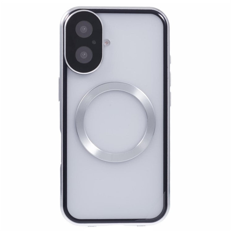 For iPhone 16 Case Double Sides Tempered Glass Phone Cover Compatible with MagSafe Full Protector - Silver