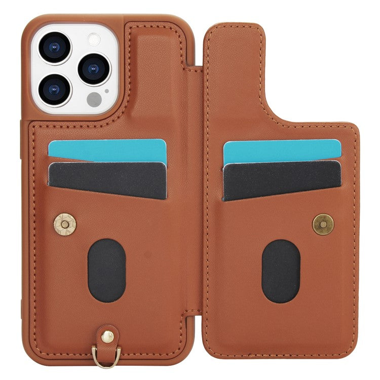 SY-001 For iPhone 16 Pro Case Card Slots Leather Coated TPU Flower Phone Cover - Brown
