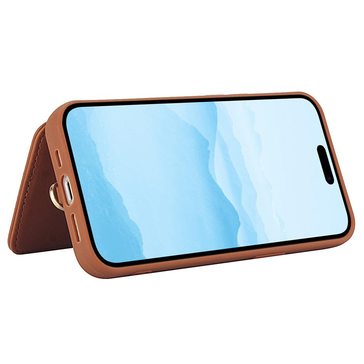 SY-001 For iPhone 16 Pro Case Card Slots Leather Coated TPU Flower Phone Cover - Brown
