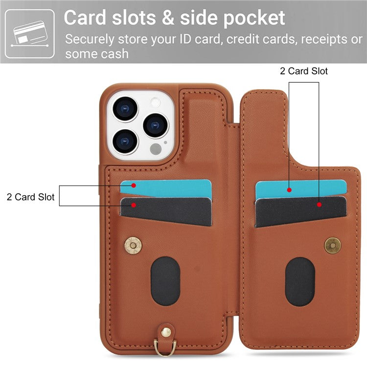SY-001 For iPhone 16 Pro Case Card Slots Leather Coated TPU Flower Phone Cover - Brown