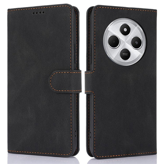 For Xiaomi Poco C75 4G / Redmi 14R 5G / 14C 4G Case PU Leather Phone Cover with Wallet Stand View - Black