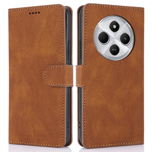 For Xiaomi Poco C75 4G / Redmi 14R 5G / 14C 4G Case PU Leather Phone Cover with Wallet Stand View - Brown