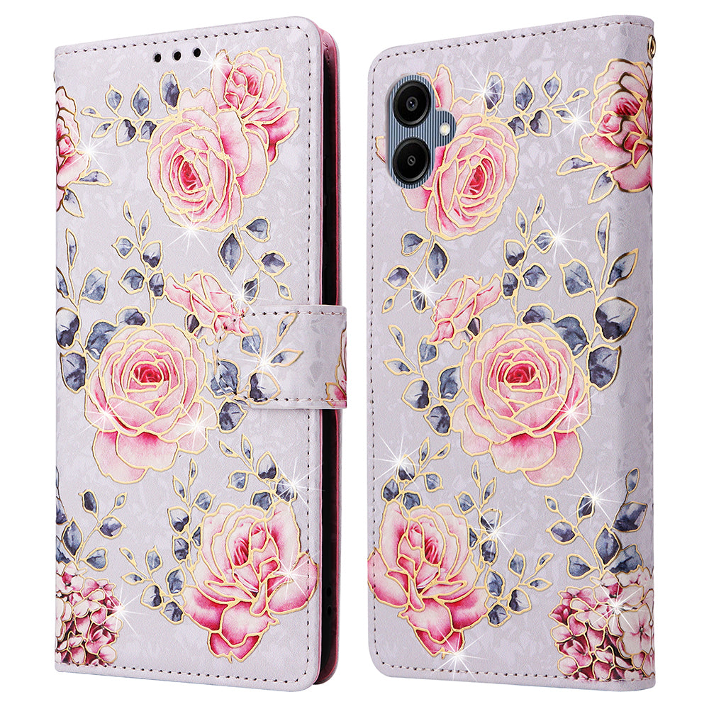 For Samsung Galaxy A06 Case RFID Blocking Flower Leather Phone Cover - Rose Flower