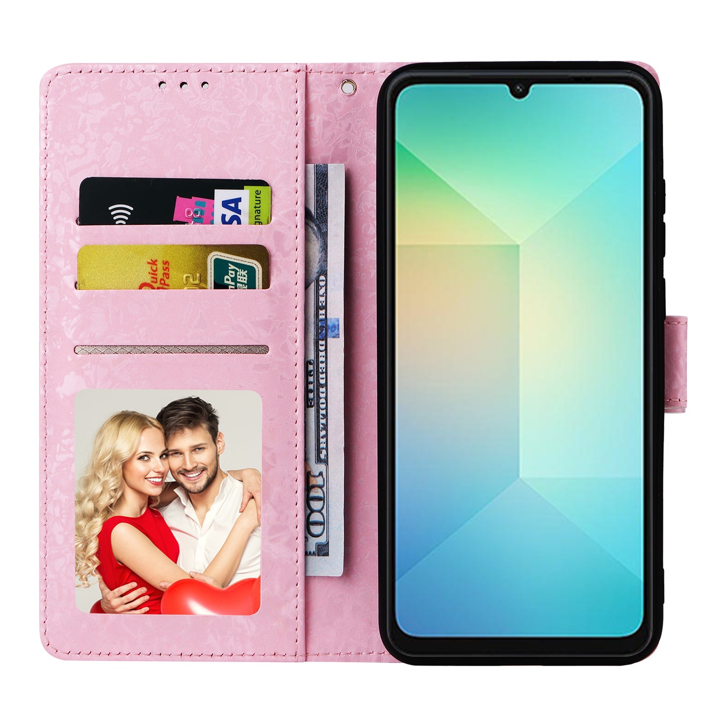 For Samsung Galaxy A06 Case RFID Blocking Flower Leather Phone Cover - Rose Flower