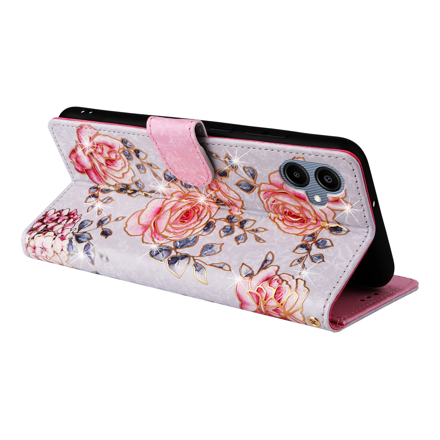 For Samsung Galaxy A06 Case RFID Blocking Flower Leather Phone Cover - Rose Flower