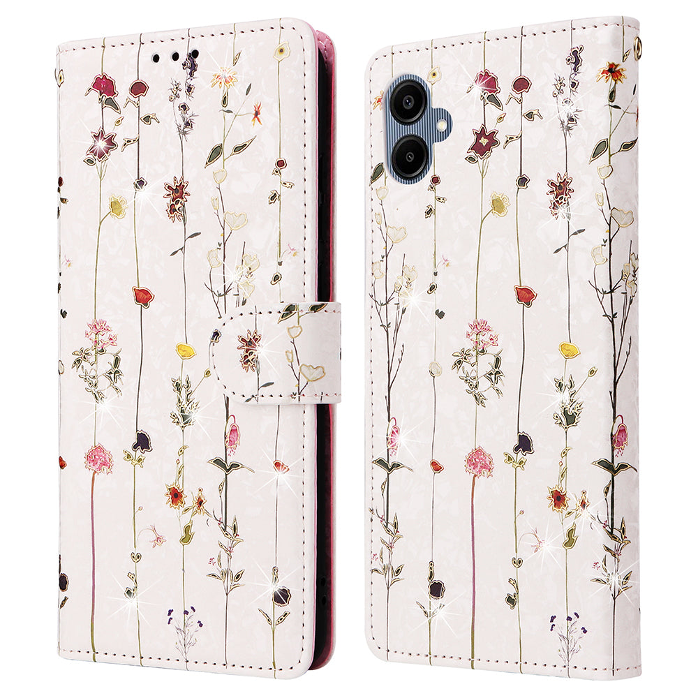 For Samsung Galaxy A06 Case RFID Blocking Flower Leather Phone Cover - Small Flower