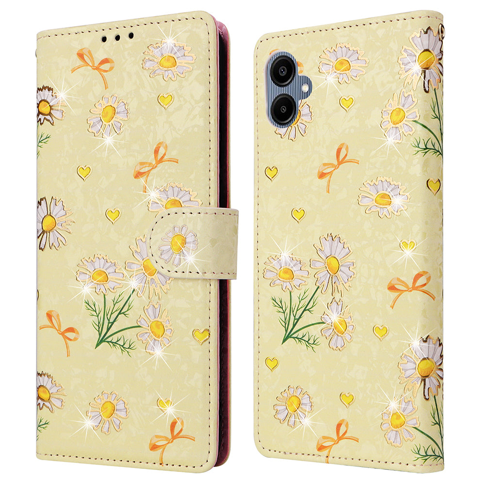 For Samsung Galaxy A06 Case RFID Blocking Flower Leather Phone Cover - Yellow Daisy