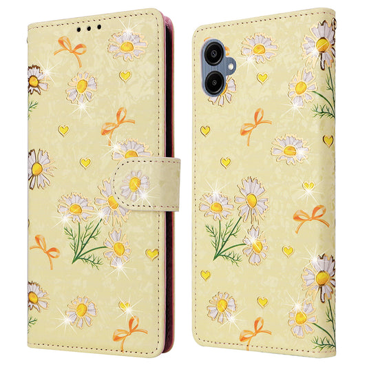 For Samsung Galaxy A06 Case RFID Blocking Flower Leather Phone Cover - Yellow Daisy