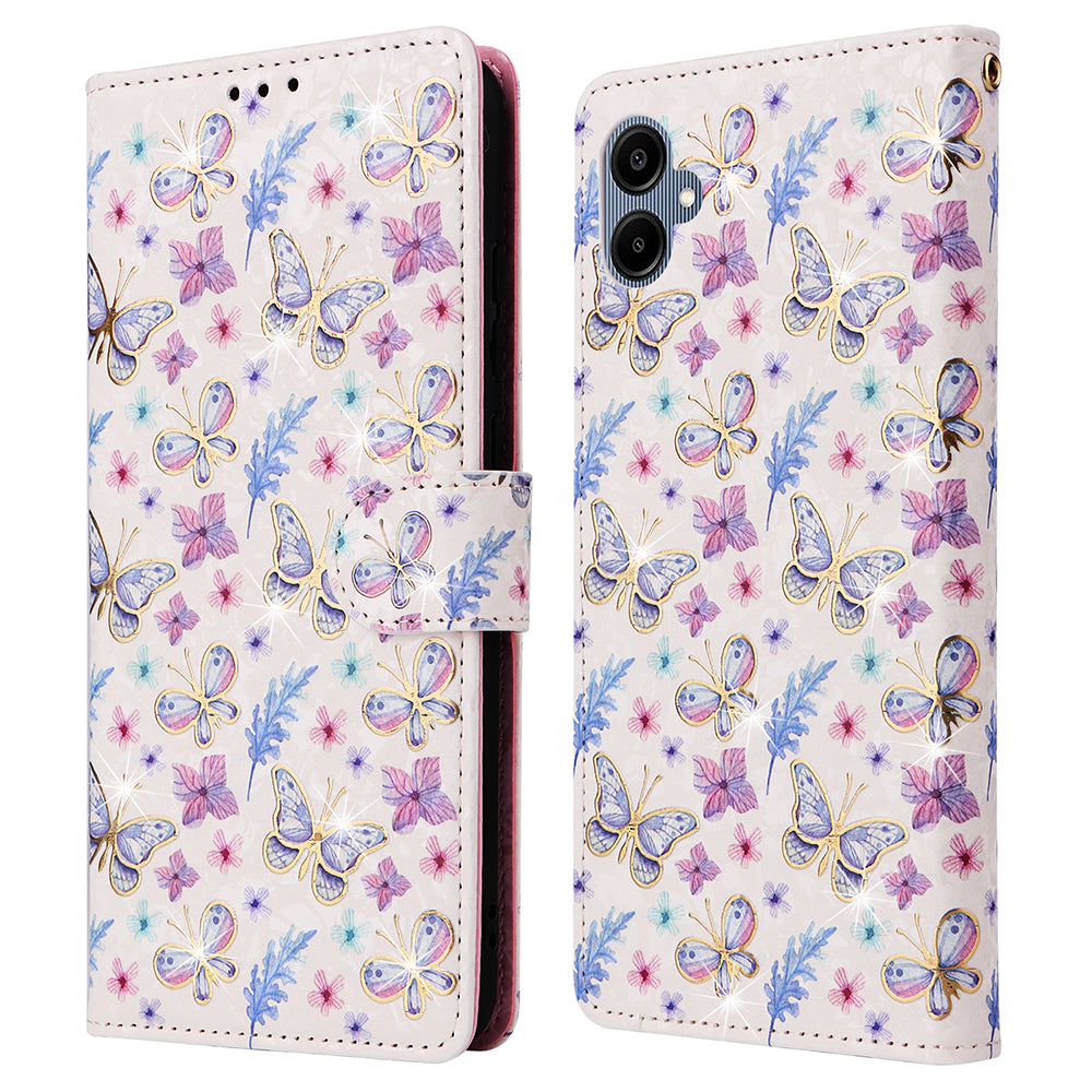For Samsung Galaxy A06 Case RFID Blocking Flower Leather Phone Cover - Butterfly Flower
