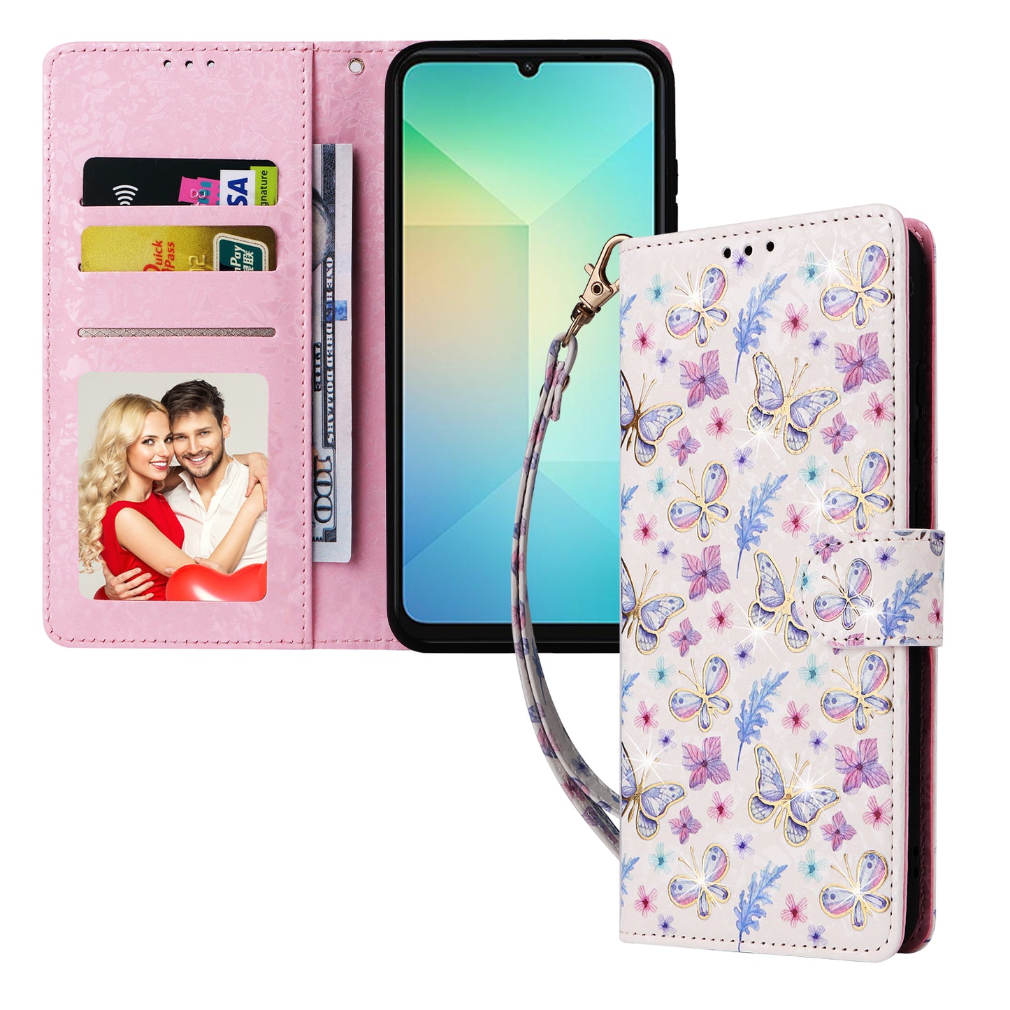 For Samsung Galaxy A06 Case RFID Blocking Flower Leather Phone Cover - Butterfly Flower