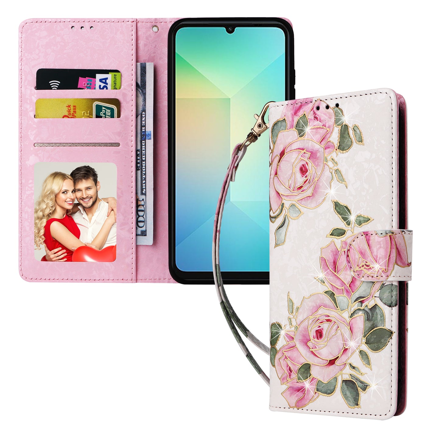 For Samsung Galaxy A06 Case RFID Blocking Flower Leather Phone Cover - Flower