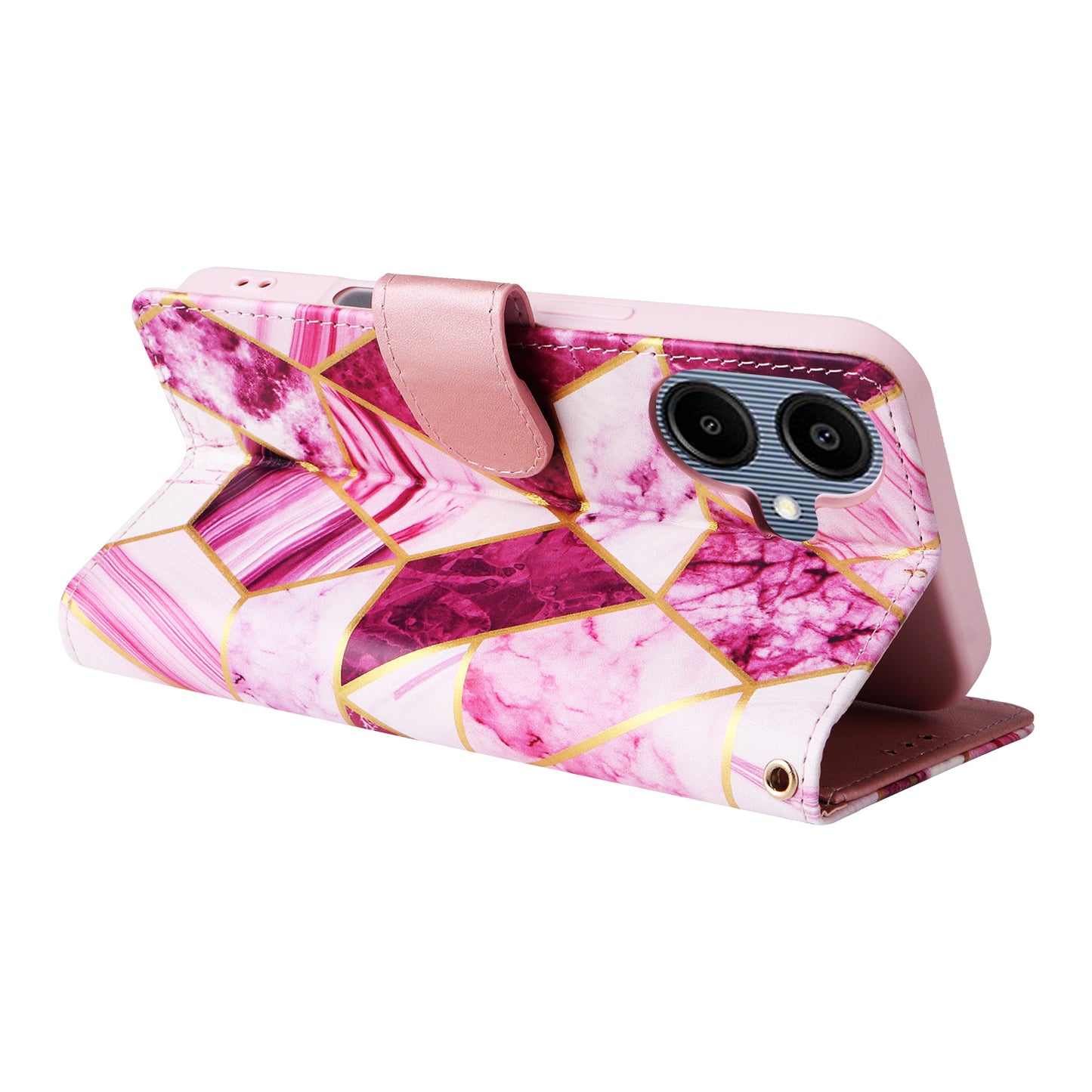 For Samsung Galaxy A06 Case Lacquered Marble Pattern Leather Phone Cover - Purple