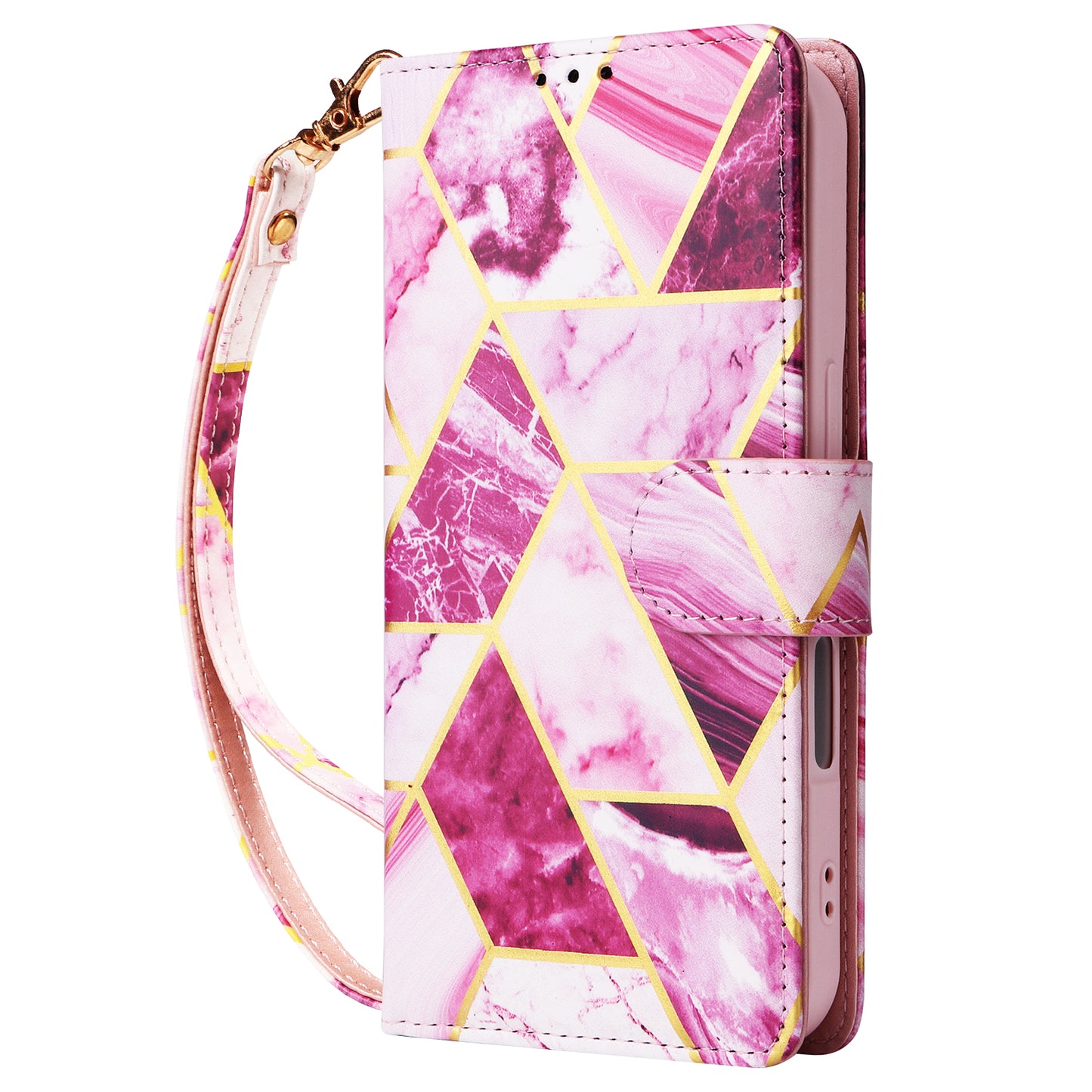 For Samsung Galaxy A06 Case Lacquered Marble Pattern Leather Phone Cover - Purple