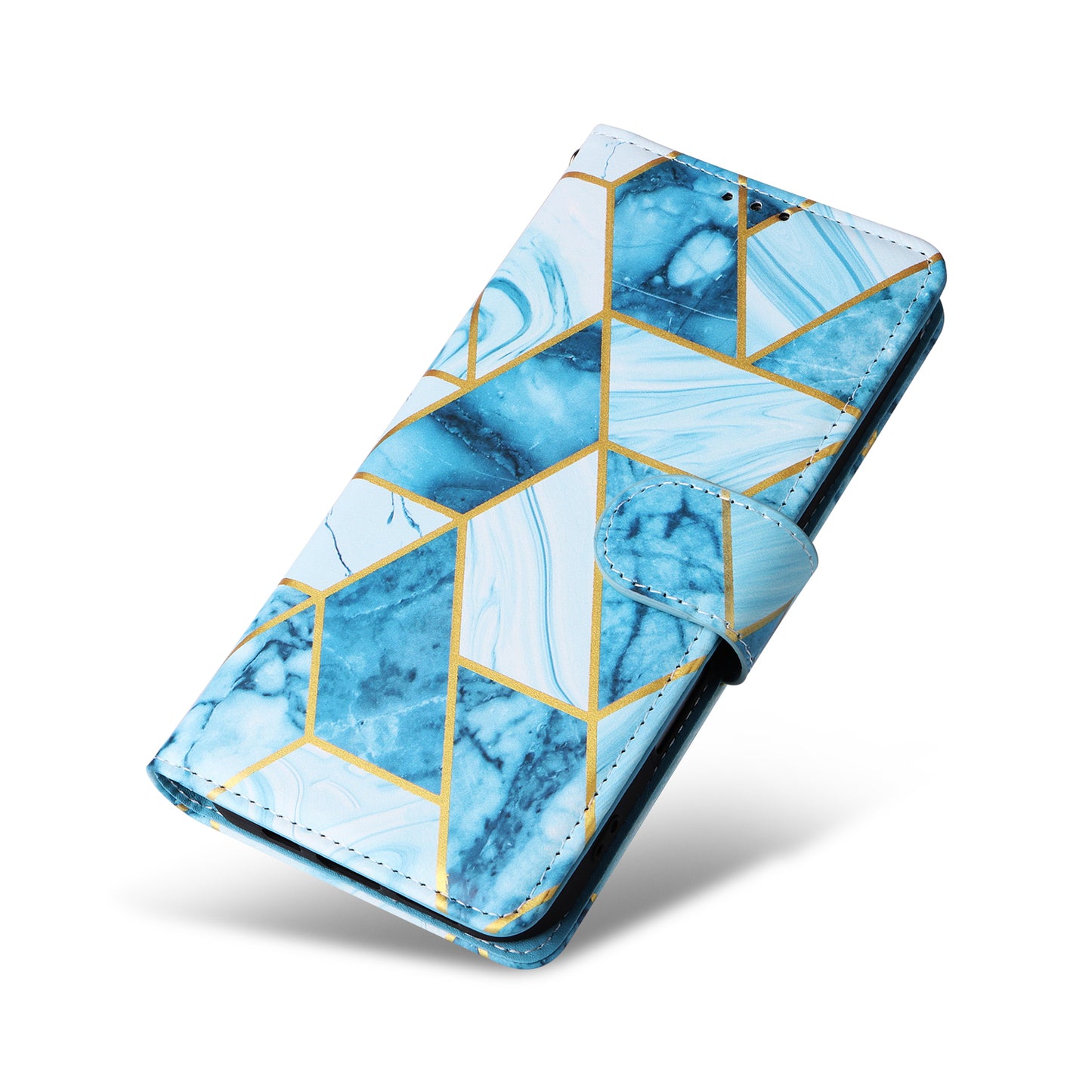 For Samsung Galaxy A06 Case Lacquered Marble Pattern Leather Phone Cover - Blue