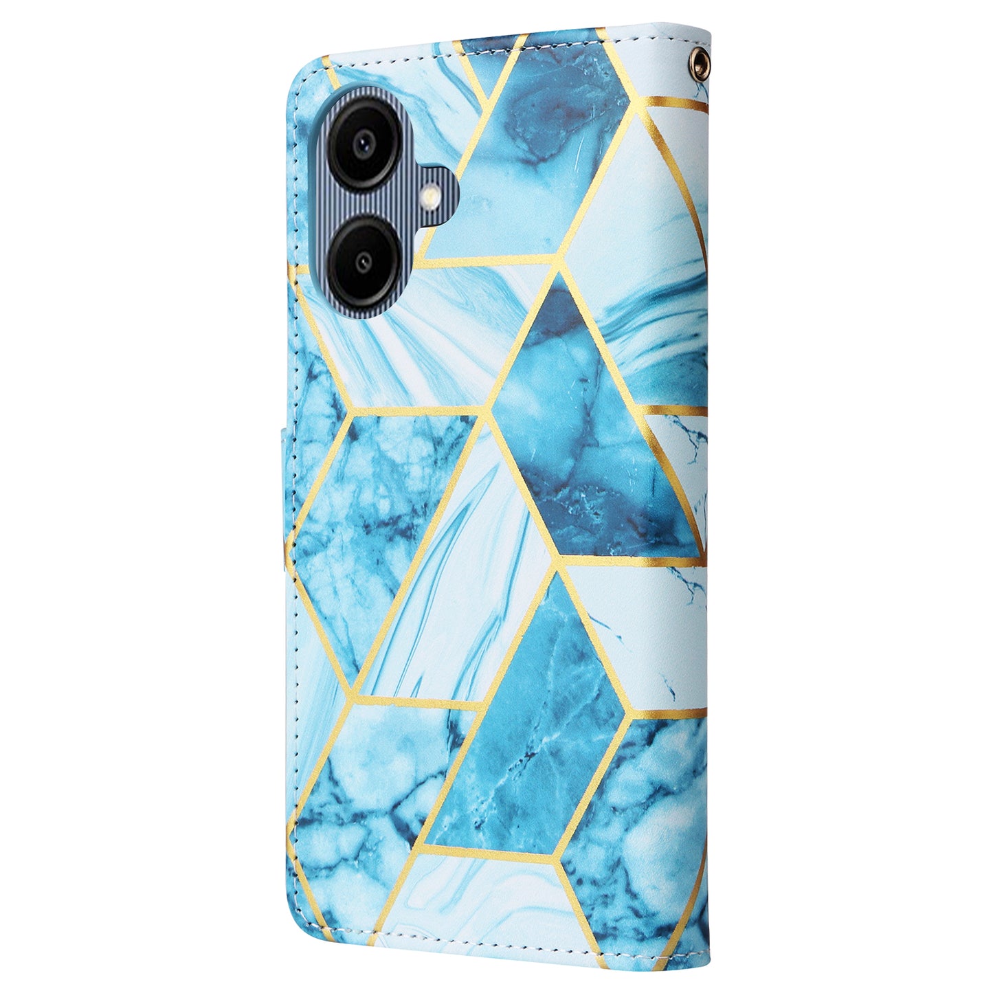 For Samsung Galaxy A06 Case Lacquered Marble Pattern Leather Phone Cover - Blue