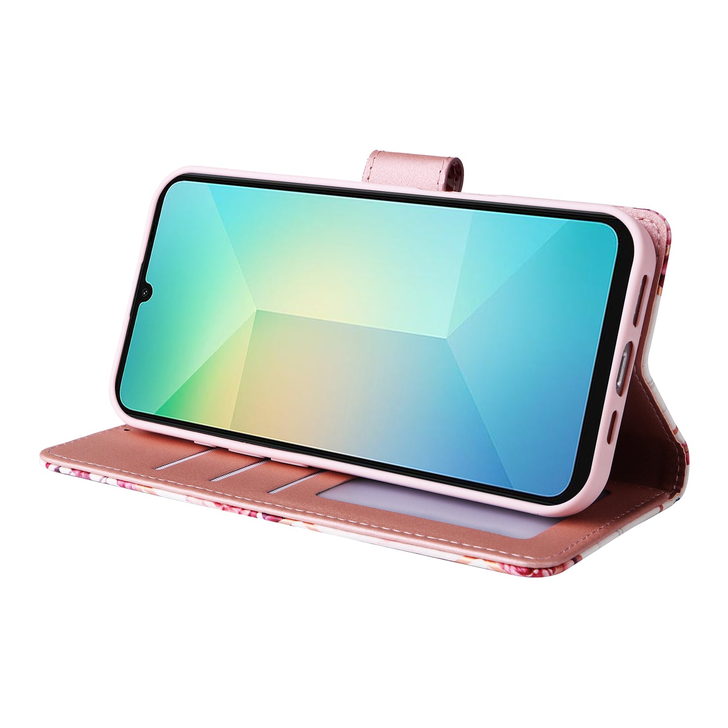 For Samsung Galaxy A06 Case Lacquered Marble Pattern Leather Phone Cover - Rose Gold