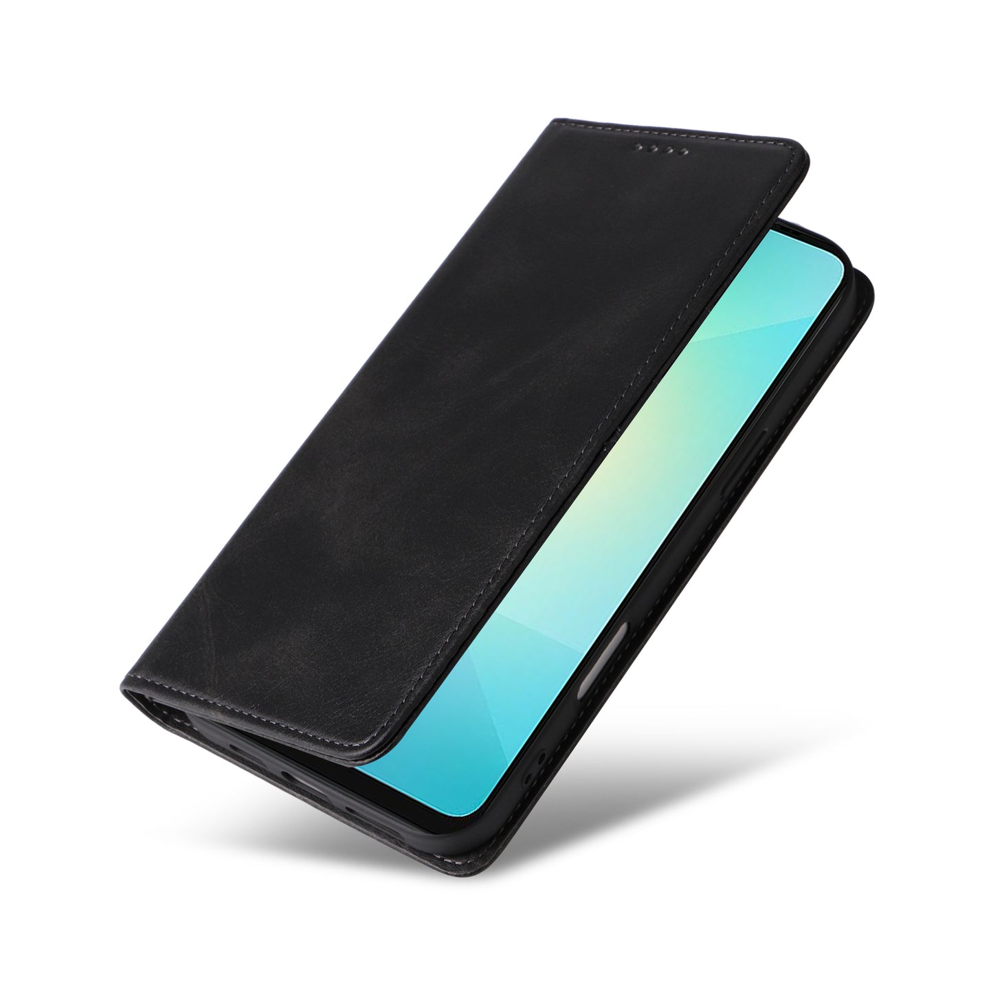 For Samsung Galaxy A06 Case RFID Blocking PU Leather Phone Wallet Cover - Black