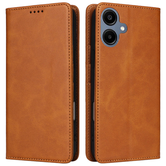 For Samsung Galaxy A06 Case RFID Blocking PU Leather Phone Wallet Cover - Brown