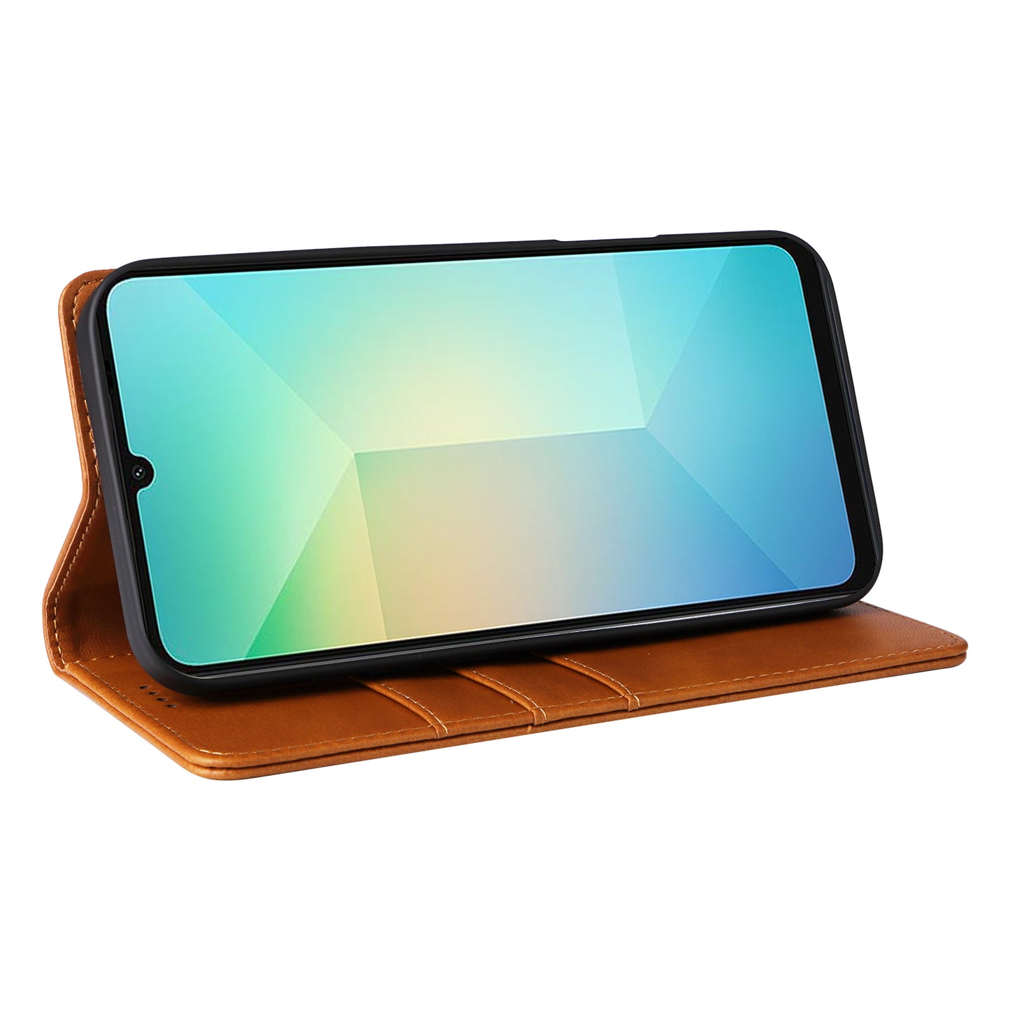 For Samsung Galaxy A06 Case RFID Blocking PU Leather Phone Wallet Cover - Brown