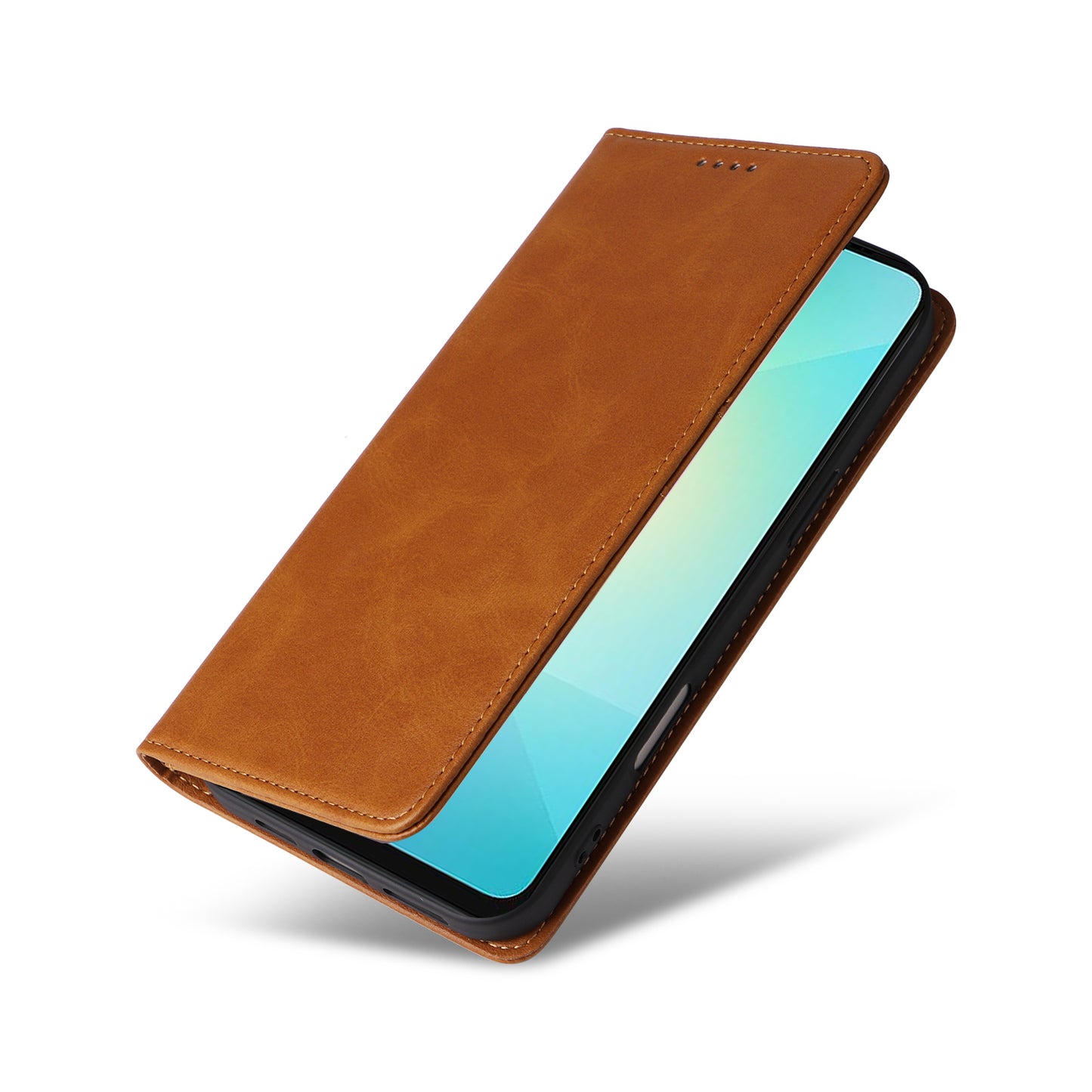 For Samsung Galaxy A06 Case RFID Blocking PU Leather Phone Wallet Cover - Brown