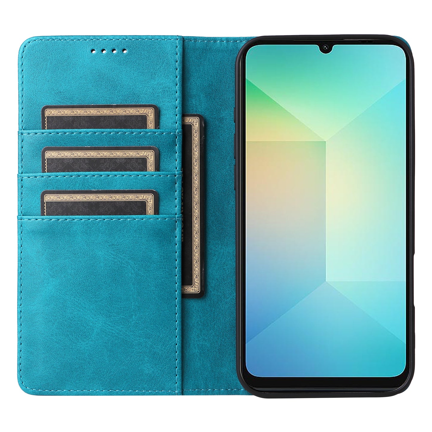 For Samsung Galaxy A06 Case RFID Blocking PU Leather Phone Wallet Cover - Peacock Blue