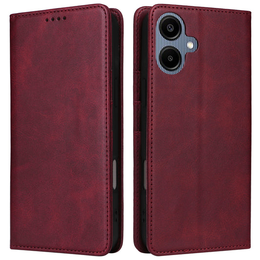 For Samsung Galaxy A06 Case RFID Blocking PU Leather Phone Wallet Cover - Wine Red