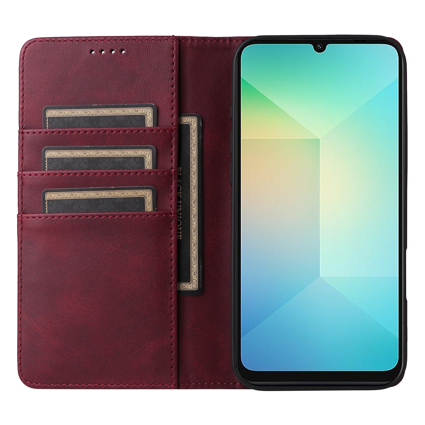 For Samsung Galaxy A06 Case RFID Blocking PU Leather Phone Wallet Cover - Wine Red