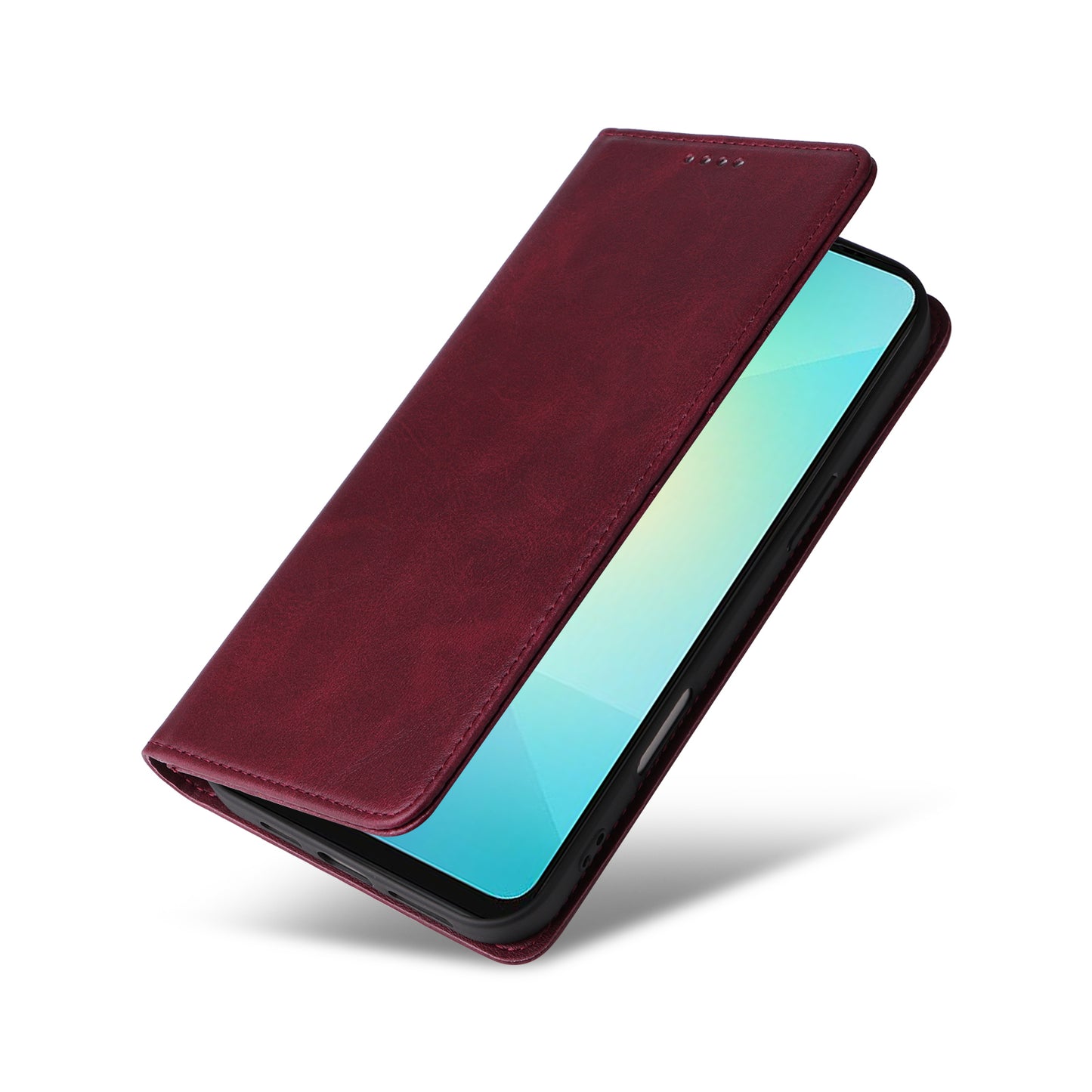 For Samsung Galaxy A06 Case RFID Blocking PU Leather Phone Wallet Cover - Wine Red