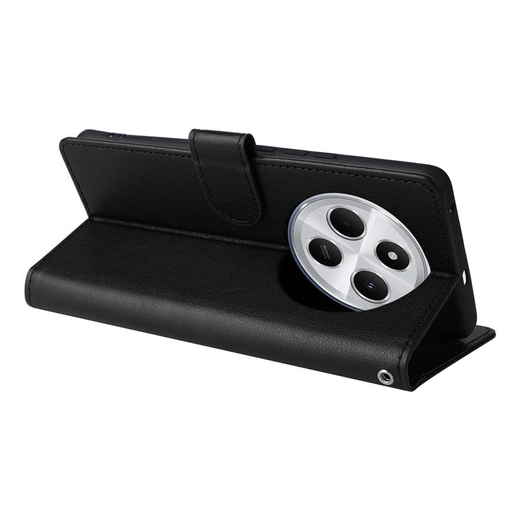 For Xiaomi Poco C75 4G / Redmi 14R 5G / 14C 4G Case Wallet Stand View PU Leather Phone Cover - Black