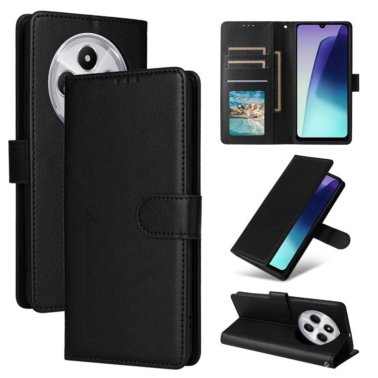 For Xiaomi Poco C75 4G / Redmi 14R 5G / 14C 4G Case Wallet Stand View PU Leather Phone Cover - Black