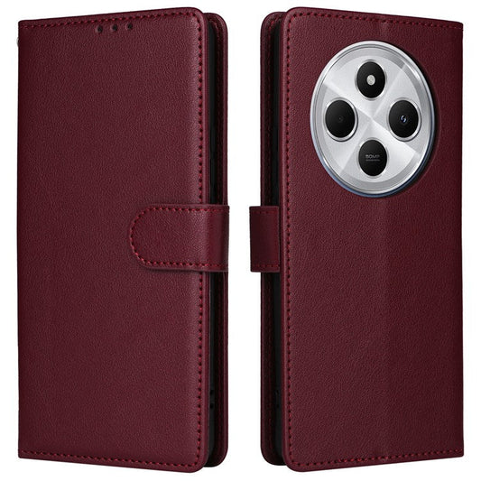 For Xiaomi Poco C75 4G / Redmi 14R 5G / 14C 4G Case Wallet Stand View PU Leather Phone Cover - Wine Red