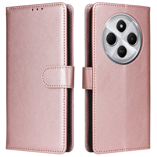 For Xiaomi Poco C75 4G / Redmi 14R 5G / 14C 4G Case Wallet Stand View PU Leather Phone Cover - Rose Gold