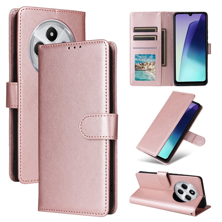 For Xiaomi Poco C75 4G / Redmi 14R 5G / 14C 4G Case Wallet Stand View PU Leather Phone Cover - Rose Gold