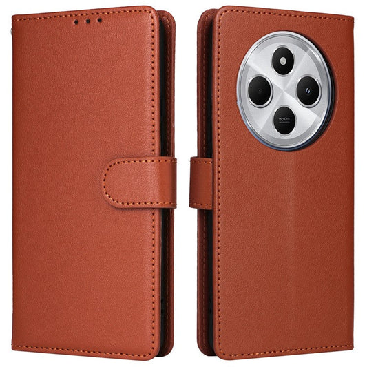 For Xiaomi Poco C75 4G / Redmi 14R 5G / 14C 4G Case Wallet Stand View PU Leather Phone Cover - Brown