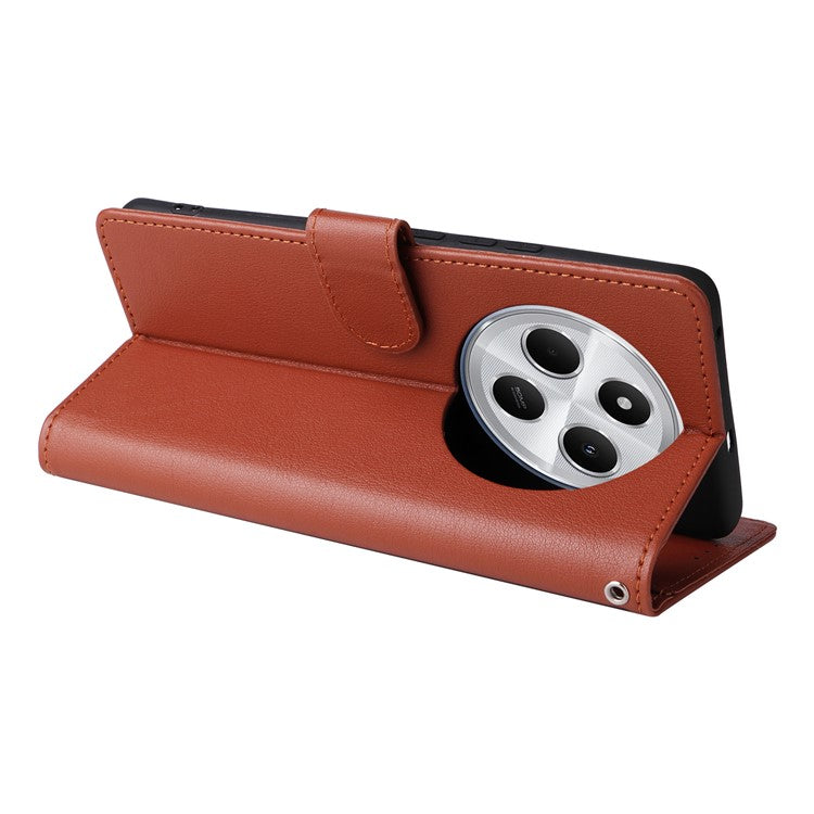 For Xiaomi Poco C75 4G / Redmi 14R 5G / 14C 4G Case Wallet Stand View PU Leather Phone Cover - Brown