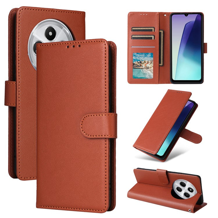 For Xiaomi Poco C75 4G / Redmi 14R 5G / 14C 4G Case Wallet Stand View PU Leather Phone Cover - Brown